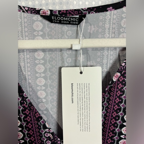 NWT 18/20 2X BloomChic Purple & Pink Ruffle Sleeve Floral Dress - Picture 5 of 7